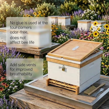 2pcs Beehive Inner Cover for 10 Frame Hive Box,Beeswaxed-Coated Bee Hive Cover,Beekeeping Supplies,Bee Hive Top Cover with Frame,Cover with Feeding Hole for Beekeeping Tool (2)