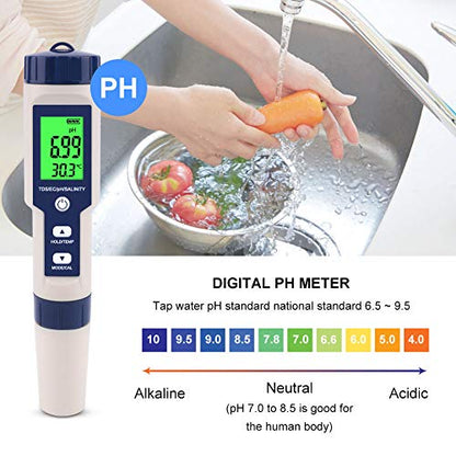 PH Meter for Water 5 in 1 PH Temp TDS and EC Meter,Salinity Meter,PH Tester Digital,TDS Meter Digital Water Tester&Pool Salt Tester for Swimming Pool. - size: 5 in 1