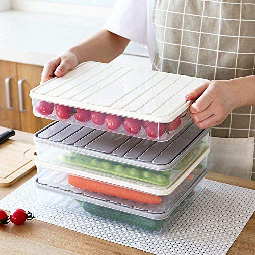 Food Storage Containers 11.02×8.85×1.81" Vegetable Organizer 98-oz with Lid Clear Fridge Crisper Keep Food Fresh BPA Free Kitchen Organizer Bins (1 x Large) - color: Grey-1XLarge