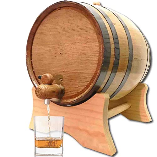 10 Liter Oak Aging Barrel with Stand, Bung & Spigot (2.5 gallon) - Wooden Whiskey Barrel Wine Barrel For The Home Brewer, Distiller, Wine Making, Cocktail Aging - Charred Oak Barrels for Aging Whiskey - size: 10 Liter