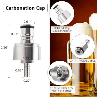 5.5ft 5/16 Co2 Gas Line Tubing for Kegerator Assembly with stainless steel carbonator cap carbonation cap for soda bottle, Ball Gas Lock Draft beer Red Hose kit for Homebrew