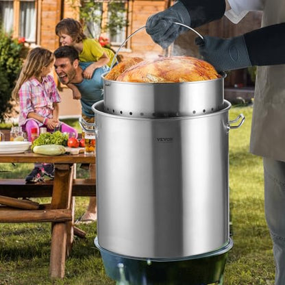 VEVOR Stainless Steel Stockpot, 84 Quart Large Cooking Pots, Cookware Sauce Pot with Basket, Lid, and Handle, Heavy Duty Commercial Grade Stock Pot, Sanding Treatment, for Large Groups Events Silver - size: 84 Quarts