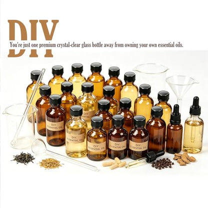 36 Pack 4oz Amber Glass Bottles with Lids, 120ml Boston Bottles with Caps for Personal Care & Beauty Travel, Industrial Lab, Sample, Essential Oils, Potion, Whiskey, Spice - color: Amber, size: 4oz-36P
