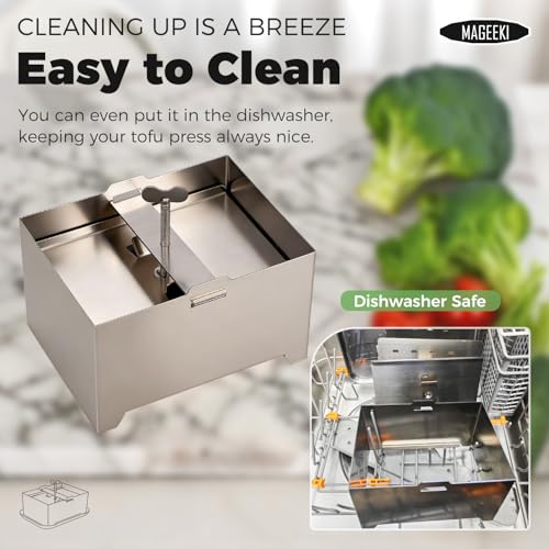 Tofu Press Stainless Steel, Tofu Presser Fast and Efficient Water Removal for Firm Tofu, Easy to Clean & Dishwasher Safe, Comes with Stainless Steel Drip Tray and Cheese Cloth - color: L, with Steel Tray