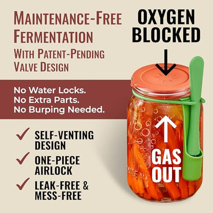 Basic Fermentation Kit for Wide Mouth Mason Jars - 6 Pack Silicone Fermenting Lids, Waterless Airlock Fermentation Tops for Pickles, Kimchi, Fermented Probiotic Food - Weights NOT Included - size: Essential Kit