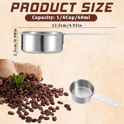 4 Pcs 1/4 Cup Measuring Cup, 60 ml Stainless Steel Measuring Cups Inner Scale Metal Liquid Measure Scoop 2 oz Cups for Coffee, Cooking, Baking, Kitchen Wet and Dry Ingredients, Dishwasher Safe - size: 1/4 Cup
