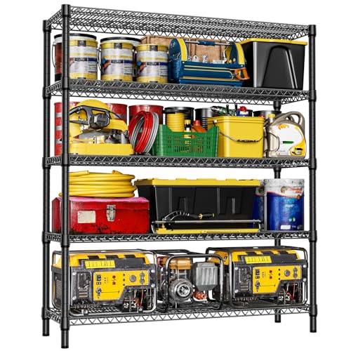 IZEUK 5-Tier Adjustable Heavy Duty Metal Storage Shelving Unit, Wide Utility Rack Organizer for Garage, Basement, Kitchen, Office, Warehouse (Black, 17.7" D x 59.1" W x 70.9" H) - color: Black, size: 5 Tier, 17.7" D x 59.1" W x 70.9" H