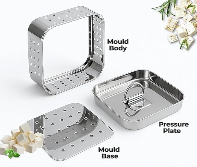 Stainless Steel Paneer Maker Press 350ml – Square Paneer & Cheese Mold for Homemade Paneer, Tofu & Cheese | Food-Grade, Rust-Free, Durable