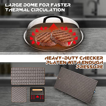 Tessco Griddle Accessories 3 Pcs 12.6 Inch Griddle Dome Cheese Melting Round Basting Cover 3 Pcs 8.2 Inch Smash Burger Press Cast Iron Meat Press and Screwdriver for Flat Top Grill BBQ