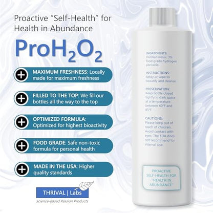 ProH2O2 3% Food Grade Hydrogen Peroxide – Natural Cleaner & Disinfectant – Suitable for Household Use – Ideal for Cleaning, Sanitizing & Gargle – 32 fl oz Refill (Pack of 6)