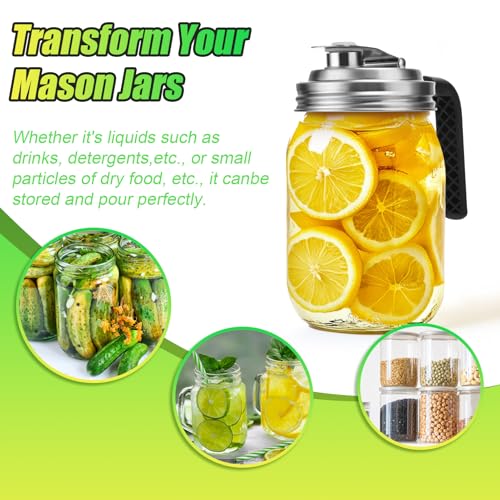 Mason Jar Pour Spout Lid Stainless Steel with Handle, Wide Mouth Pour Spout Flip Cap Lids for Mason Jars, Anticracking Leak Proof Seal Cover Airtight for Drinking Salad Dressing & Food Storing(4PCS) - style: Wide Mouth Stainless Steel Lid with Handle 4 PC