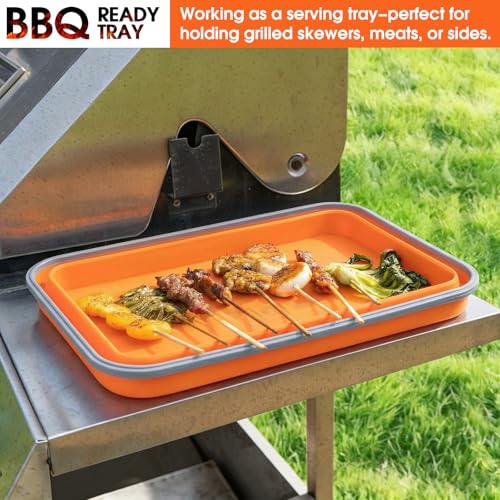 Silicone Collapsible Marinating Container with Lid for Meat, 2.64Gal/10L, Extra Large Collapsible BBQ Prep Tub, Transparent Locking Lid, XL Grill Prep Trays and Carry System, BBQ Must-Have, Orange - color: Orange | 1 Pack | 2.64 Gal
