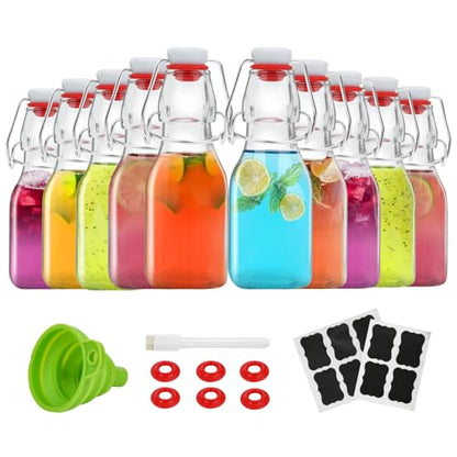 ZEBEIYU Swing Top Glass Bottles 4 oz With Flip Airtight Lids for Home Brewing, Beverages, Oil, Vinegar, Water, Soda, Kefir, Limoncello, Homemade liquor, vanilla（10 Pack - size: 4 oz