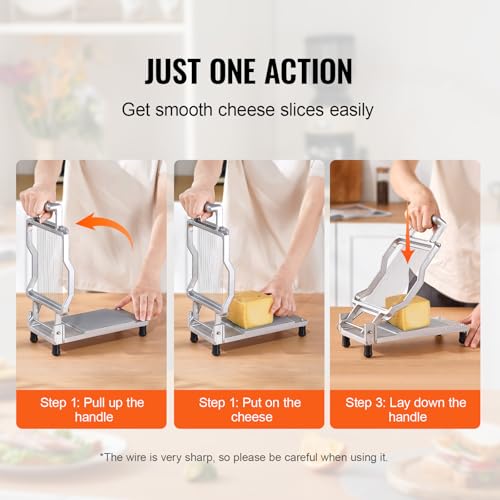VEVOR Cheese Slicer, Butter Cutter with 0.2" Ultra-Thin Cheeser Butter Cutting Blade, Detachable Cheese Slicer Wire, Aluminum Alloy Commercial Cheese Cutter with 316 Stainless Steel Knife Wire - size: 0.2"