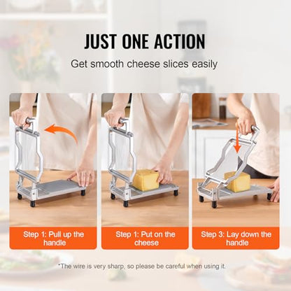 VEVOR Cheese Slicer, Butter Cutter with 0.2" Ultra-Thin Cheeser Butter Cutting Blade, Detachable Cheese Slicer Wire, Aluminum Alloy Commercial Cheese Cutter with 316 Stainless Steel Knife Wire - size: 0.2"