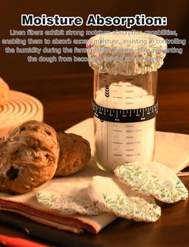 100% Linen Jar Covers, Floral Design 5pcs Cloth Covers for Sourdough Starter Jars with Diameter of 3-4 Inch - color: Green