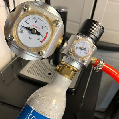 PERA Soda Gas Regulator Tr21.4 Include Red Gas Line Assembly,Ball Lock Gas Disconnect for Soda Maker Sparkling Water Soda Cylinders Soda Canister
