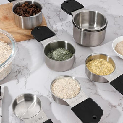 Magnetic Measuring Cups and Spoons Set of 16,Stainless Steel Magnetic Measuring Cups Set 7 and Magnetic Measuring Spoons Set of 8 with Leveler for Dry Liquid Ingredients (7, Black) - color: Black