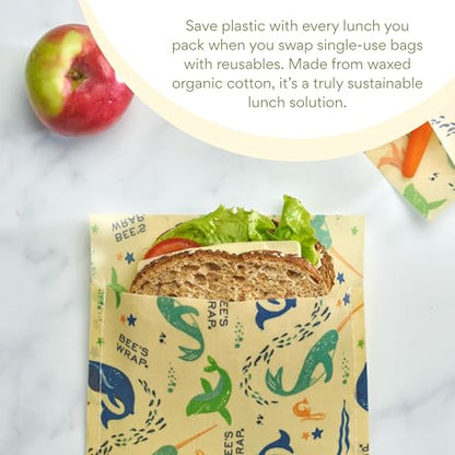 Bee's Wrap Beeswax Wraps for Food - 2 Pack of Assorted Beeswax Wraps - Snack Bag & Sandwich Wrap - Plastic Free Made in USA Reusable Natural Food Wrap - Under The Sea - style: Under The Sea