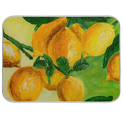 Absorbent Dish Drying Mat for Kitchen Counter - Yellow Lemon Microfiber Drying Pad, Reversible Drainer Mats for Countertop, Medium 16 x 18 inch - color: 21 Lemon, size: M