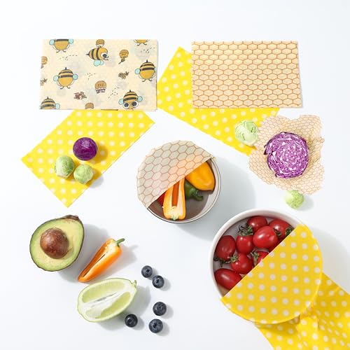 Reusable Beeswax Food Wraps - 6 Pack (3S,2M,1L) Bread Sandwich Wrapper Bowl Covers Food Storage | Organic, Zero Waste, Plastic and Silicone Free, Alternative to Aluminum Foil & Plastic Wrap - color: 6 Pack - Golden Meadow
