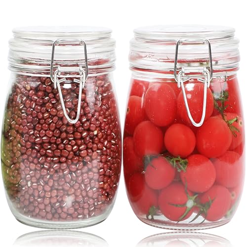 Glass Jars With Airtight Lid 32 Oz (Set Of 2) Wide Mouth Mason Glass Sealed Storage Canisters Leakproof For Coffee Sugar Nuts Spice Refrigerator Pickles & Preserves Tea For Fridge Kitchen Pantry - color: 2 Set