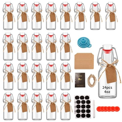 24 Pcs 4 oz Swing Top Glass Bottles,Flip Top Glass bottles with airtight Caps for Home Brewing Beer,Kombucha,2nd Fermentation,Kefir,Beverages,Soda,Oils,Vinegar,Limoncello,Vanilla extract (24pc) - size: 24pc