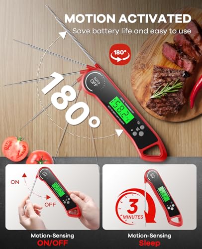 SILVLF Meat Thermometer Digital, Instant Read Thermometer with Backlight, Calibration & Hold Function, Waterproof Food Thermometer for Kitchen and Outside, BBQ,Turkey, Candy, Liquids, Beef - color: red