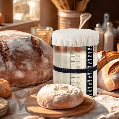 Yungyan 2 Sets Sourdough Starter Jar 34 oz Sourdough Starter Kit with Thermometer, Scraper, Cloth Cover and Bamboo Lid Wide Mouth Sour Dough Jar Container Bread Kit
