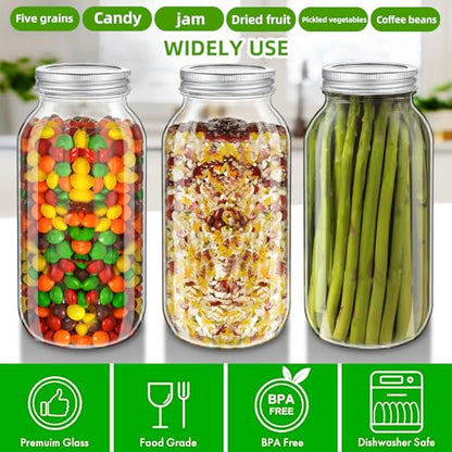 1Pc 64 oz Mason Jars Wide Mouth, Large Half Gallon/ 2 Quart Mason Jar with Airtight Lids,Air Tight Glass Pickling Jars for Canning,Fermenting,Food Storage (1)