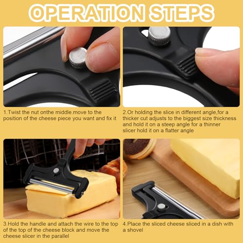 Boao 2 Pack Wire Cheese Slicer Stainless Steel Handheld Cheese Cutter Angle Adjustable Shaver Replacement Kitchen Cooking Tool for Mozzarella Cheddar Gruyere(Black) - color: Black