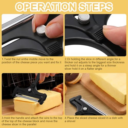 Boao 2 Pack Wire Cheese Slicer Stainless Steel Handheld Cheese Cutter Angle Adjustable Shaver Replacement Kitchen Cooking Tool for Mozzarella Cheddar Gruyere(Black) - color: Black