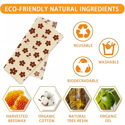 Reusable Bee&Floral Beeswax Wraps, 9 PCS Eco-Friendly Food Storage, Organic Cotton Sandwich, Snack, Bowl Covers, Zero Waste, Plastic-Free, Sustainable, 1XL, 3M, 5S - color: Brown Leaves Flowers Bees