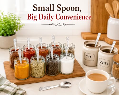 Stainless Steel TEA/COFFE AND Spice Box Spoons Set of 12 (Silver) (Small Tea spoon) - size: Small Tea spoon
