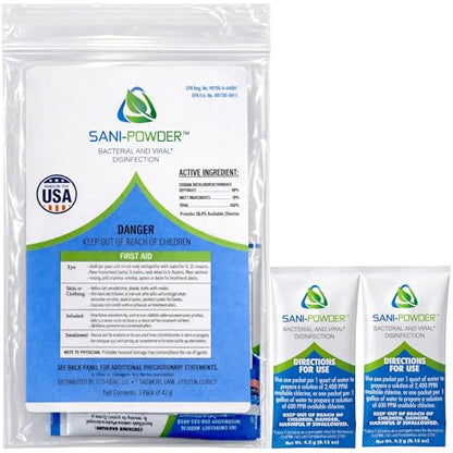 Sani-Powder HOCl Cleaning Powder – Fast-Dissolving Granules for Hard, Non-Porous Surfaces – Multi-Surface Cleaner, Easy-Mix Concentrate, Low Odor, No Residue – Gallon Pack (2 Packets) - size: 0.15 Ounce (Pack of 2)