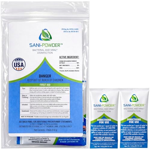 Sani-Powder HOCl Cleaning Powder – Fast-Dissolving Granules for Hard, Non-Porous Surfaces – Multi-Surface Cleaner, Easy-Mix Concentrate, Low Odor, No Residue – Gallon Pack (2 Packets) - size: 0.15 Ounce (Pack of 2)