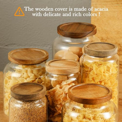 Labina Glass Storage Container Airtight Food Jars Kitchen Canister with Wood Lids, 60 Oz Wide Mouth Pantry Organization Glass Jar for Flour, Sugar, Cookie, Spagetti, Nuts and Candy (2 Pack) - size: B4: 60 Oz 2 pcs
