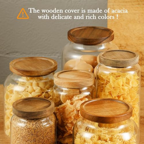 Labina Glass Storage Container Airtight Food Jars Kitchen Canister with Wood Lids, 60 Oz Wide Mouth Pantry Organization Glass Jar for Flour, Sugar, Cookie, Spagetti, Nuts and Candy - size: B3: 60 Oz 1 pcs