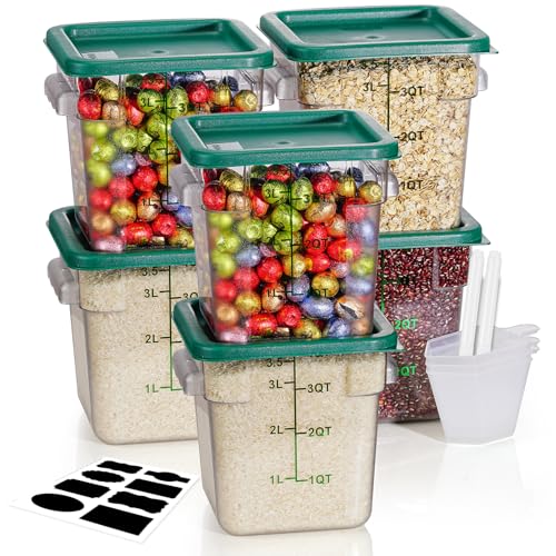 8QT NSF Food Storage Containers: 6PCS [Food Grade][Hot&Cold Resistant] Commercial Clear Food Storage Containers with Lids for Restaurant Kitchen Proof Dough, Measuring Spoons Included(GREEN, N) - color: E24-8QT-6PCS-GREEN