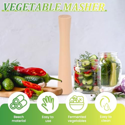 12" Sauerkraut Pounder Natural Beech Wood Smasher for Fermentation Crocks and Mason Jars Cabbage Sauerkraut Pounder, Fermenting Food Tool Packer Stomper