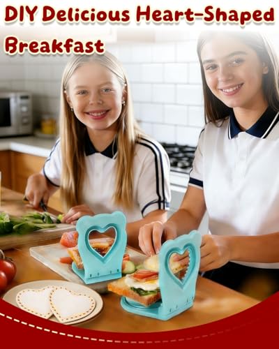 CHICHAUS Uncrustable Sandwich Maker,Sandwiches Pocket Circle Shape 3.7Inch Sandwich Cutter and Sealer,Sandwich Cutter for Kids Breakfast and lunchboxes (Heart Blue) - color: Heart Blue