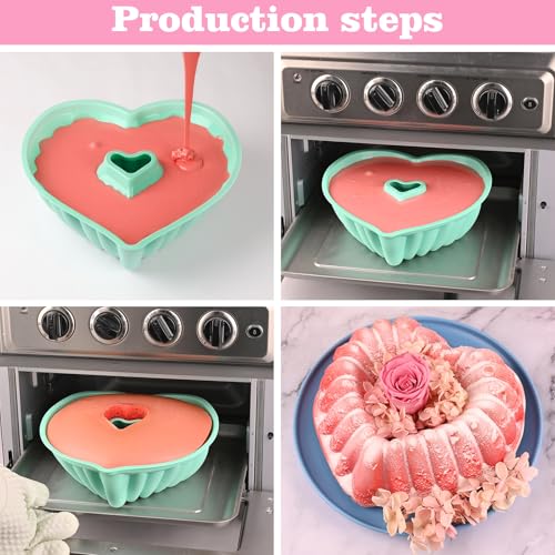 HUAKENER 2 Pack Heart Fluted Cake Pan, 9 Inch Heart Cake Molds, Nonstick Silicone Cake Molds - size: Flower