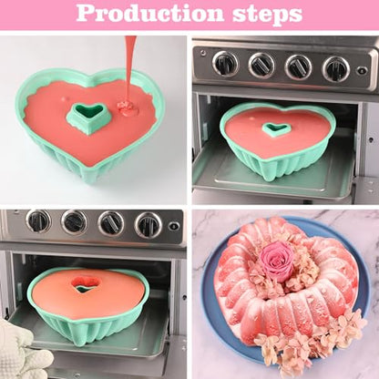 HUAKENER 2 Pack Heart Fluted Cake Pan, 9 Inch Heart Cake Molds, Nonstick Silicone Cake Molds - size: Flower