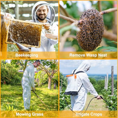 Bee suit,Full Body Beekeeping Suit with Stinging Protection for Wasp Removal,Bee Suits for Men Sting Proof with Gloves & Protective Round Veil for Beekeeping and Outdoor Yard(XL for 5'7"-5'11") - size: XL for 5'7"-5'11"