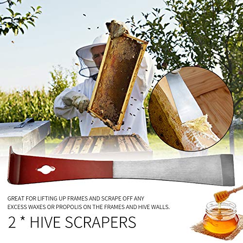 Hive Tool, 2PCS Stainless Steel Hive Scraper Tools with Red Handle - Beekeeping Equipment for Frame Lifting and Wax Scraping
