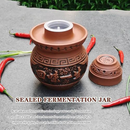 Mini Small Size Kimchi Jar, Handmade Clay Fermentation Tank, Old Traditional Water Seal Design, Pickled Beans and Garlic(1kg) - size: 1kg