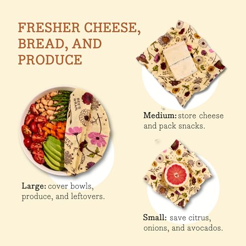 Bee's Wrap Vegan Beeswax Wraps for Food - 3 Pack of Assorted Beeswax Wraps - Small, Medium & Large Wrap - Plastic Free Made in USA Reusable Natural Food Wrap - Meadow Magic Print - style: Vegan Meadow Magic
