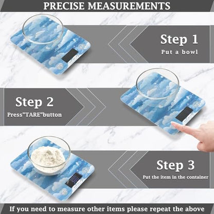 Food Scale Kitchen Scale Food Weight Scales Digital Weight Grams and Ounces Small Electronic Food Scale for Baking Cooking Blue Gradient Cloud and Stars - color: Blue Gradient Cloud and Stars
