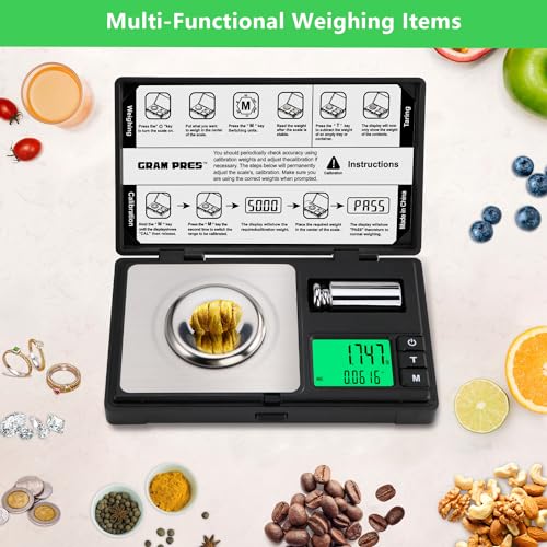 GRAM PRES High Precision Milligram Scale,50g/0.001g Digital Mini Pocket Gram Scale,Mg Scale for Weighing Powders,Jewelry, Medicine, Gem, Reloading, with Cal Weight, Tweezer ，Tray and Scoop - color: Black