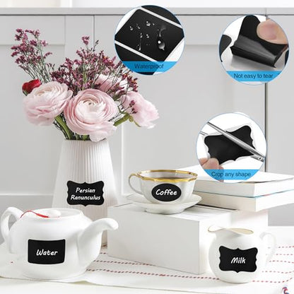 Chalkboard Labels - 300pcs Waterproof Reusable Blackboard Stickers with 2 Free Erasable White Chalk Marker, Mini Decorative Chalk Labels for Jars Containers Kitchen Home Pantry Office - style: 300 Wavy and Rectangle Shapes